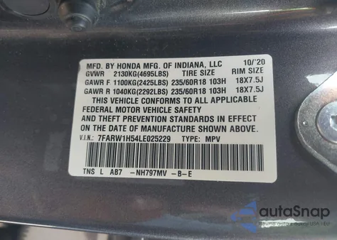 2020 Honda Cr-V 2Wd Ex from USA, damaged, VIN 7FARW1H54LE025229